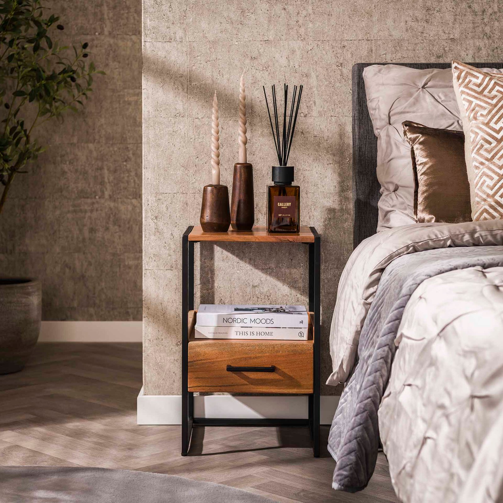 LifestyleFurn Nachtkastje Bethanne Acaciahout - Naturel 1 LifestyleFurn Nachtkastje Bethanne Acaciahout - Naturel