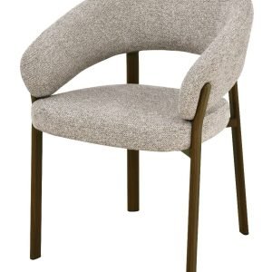 Livingfurn Eetkamerstoel Zhora met armleuning, Hush stof & Walnut - Beige