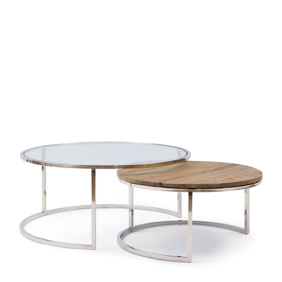 Rivièra Maison Ronde Salontafel Soho Iepenhout en glas, Set van 2 stuks - Naturel 1 Rivièra Maison Ronde Salontafel Soho Iepenhout en glas, Set van 2 stuks - Naturel