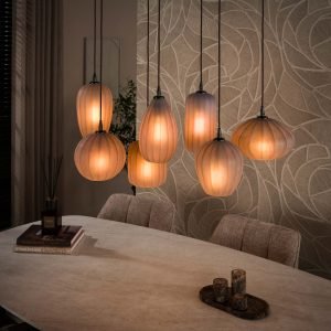 LifestyleFurn Hanglamp Tamila 4+3-lamps - Sienna bruin frosted