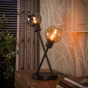 LifestyleFurn Tafellamp Janetta Glas en metaal, 2-lamps - Artic Zwart
