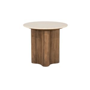 Eleonora Ronde Bijzettafel Bodhi Marmer en mangohout, 50cm - Bruin