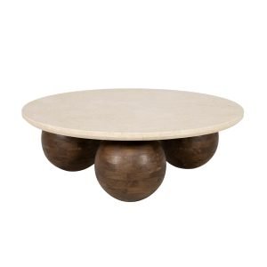 Eleonora Ronde Salontafel Babs Marmer en mangohout, 89cm - Bruin