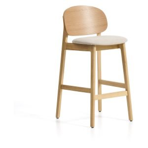 Kave Home Barkruk Ludara Eikenfineer en chenille - Beige (zithoogte 69cm)