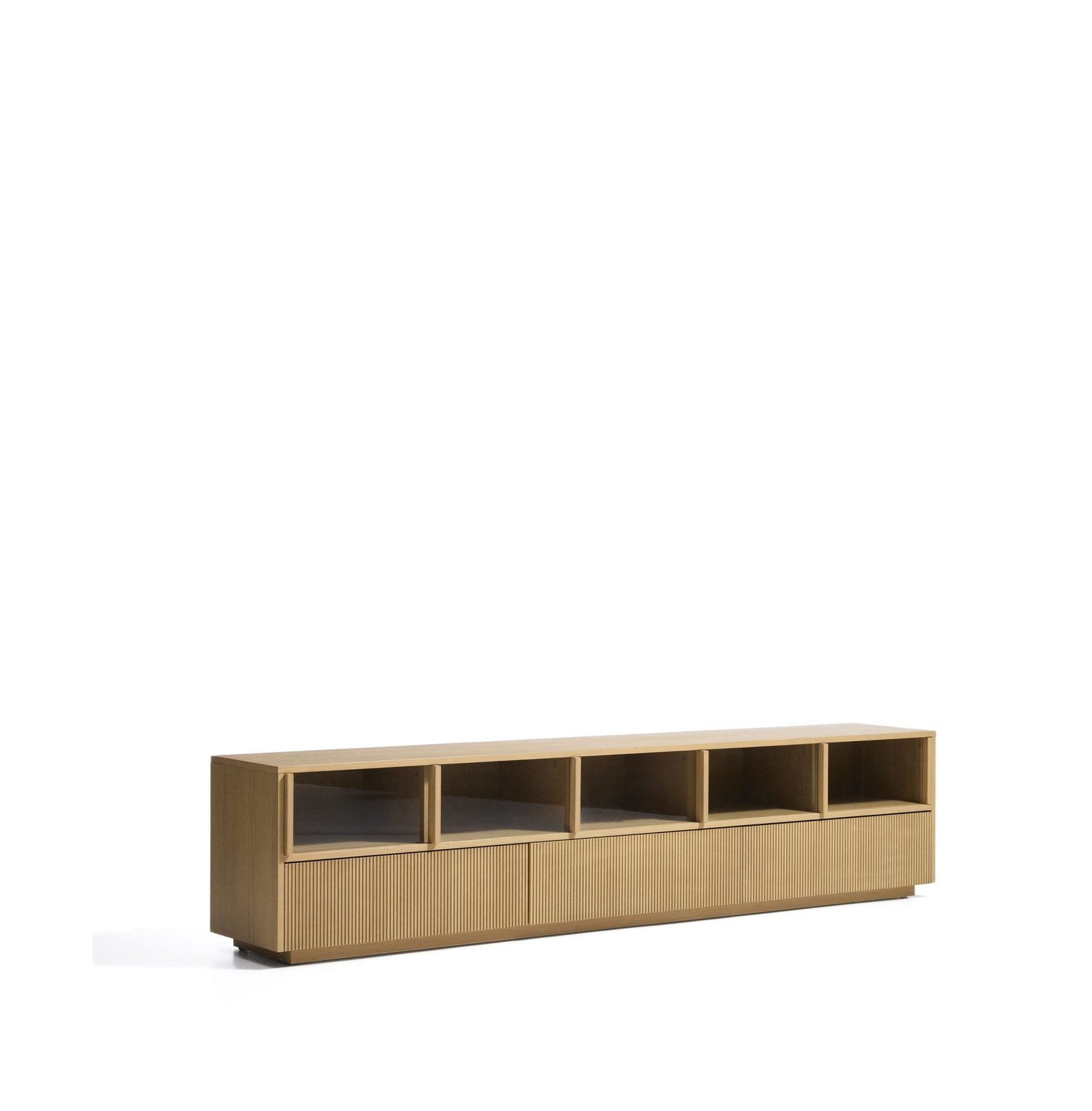 Kave Home TV-meubel Helvine Eiken en glas, 245cm - Lichtbruin 1 Kave Home TV-meubel Helvine Eiken en glas, 245cm - Lichtbruin
