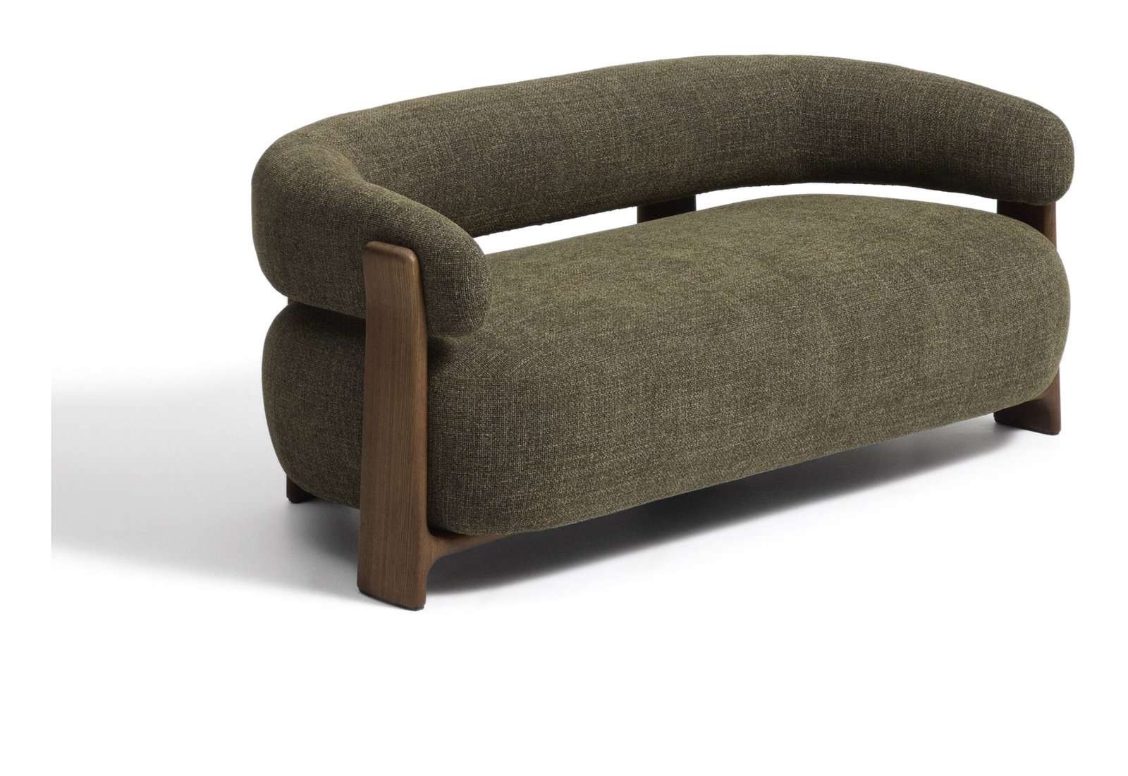 Kave Home Organische 2-zits Bank Granite Chenille en essenhout, 155cm - Groen/Bruin 1 Kave Home Organische 2-zits Bank Granite Chenille en essenhout, 155cm - Groen/Bruin