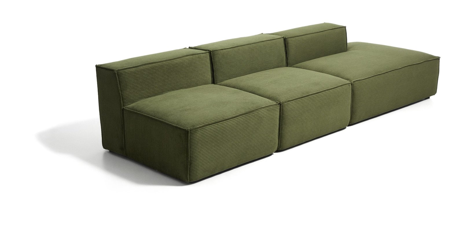 Kave Home 3-zits Bank Blok met rechtereindstuk, 325cm, Rib - Donkergroen 1 Kave Home 3-zits Bank Blok met rechtereindstuk, 325cm, Rib - Donkergroen