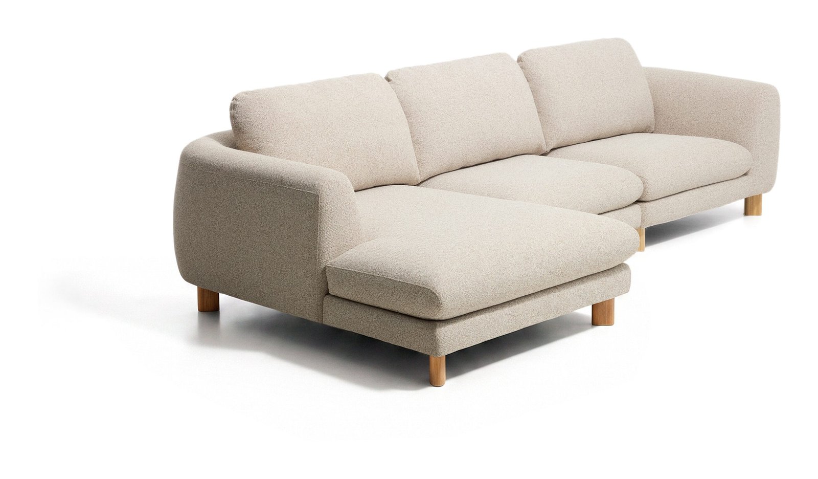 Kave Home 4-zits Hoekbank Vera Links, 322cm, Structuurstof en naturel poten - Beige 1 Kave Home 4-zits Hoekbank Vera Links, 322cm, Structuurstof en naturel poten - Beige