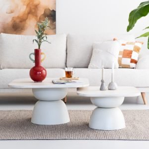 Tower Living Salontafel Barza Mangohout, Set van 2 stuks - Off White