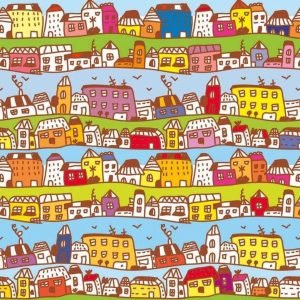 Fotobehang - Houses in Town 375x250cm - Vliesbehang