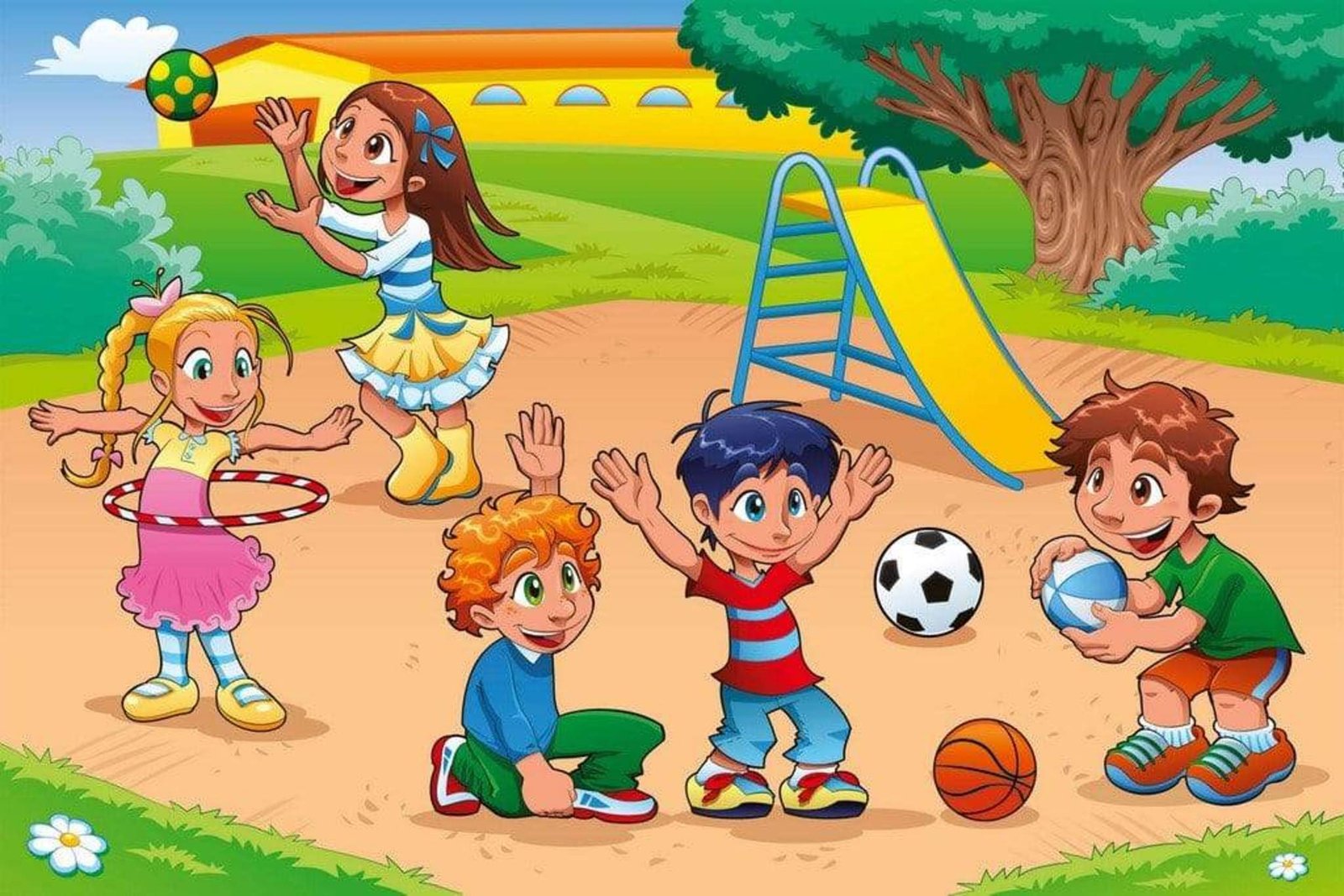 Fotobehang - Kids in Playground 375x250cm - Vliesbehang 1 Fotobehang - Kids in Playground 375x250cm - Vliesbehang