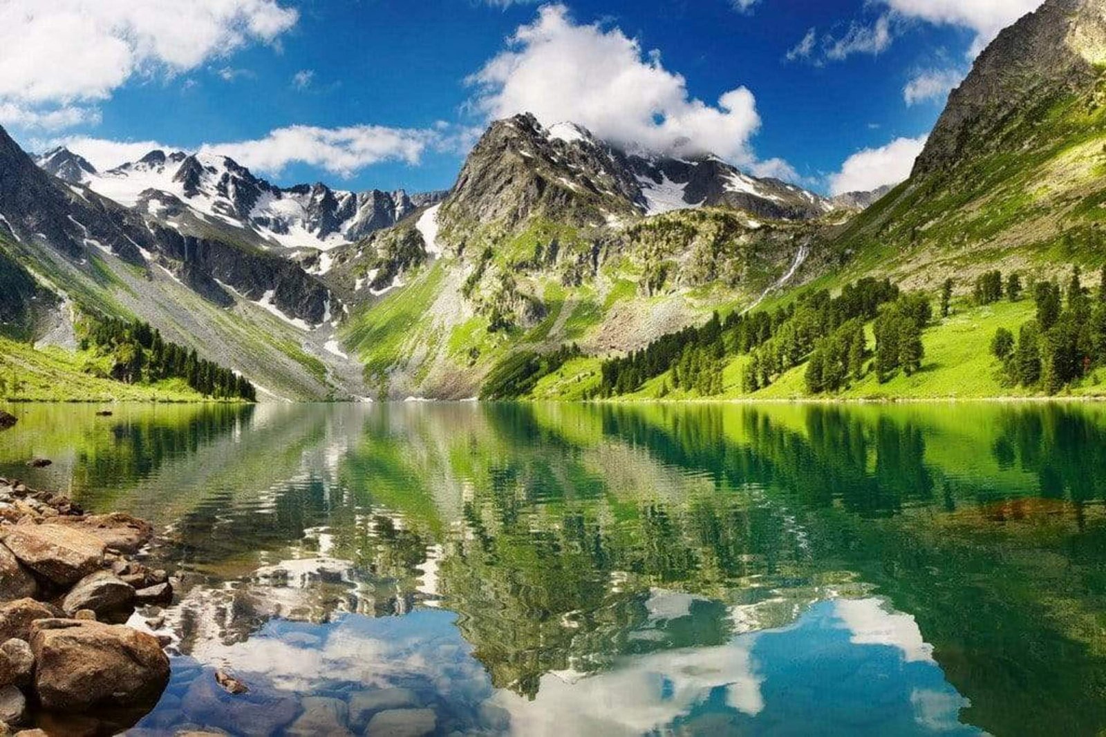 Fotobehang - Lake 375x250cm - Vliesbehang 1 Fotobehang - Lake 375x250cm - Vliesbehang