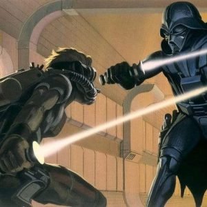 Fotobehang - Star Wars Classic RMQ Vader vs Luke 500x250cm - Vliesbehang