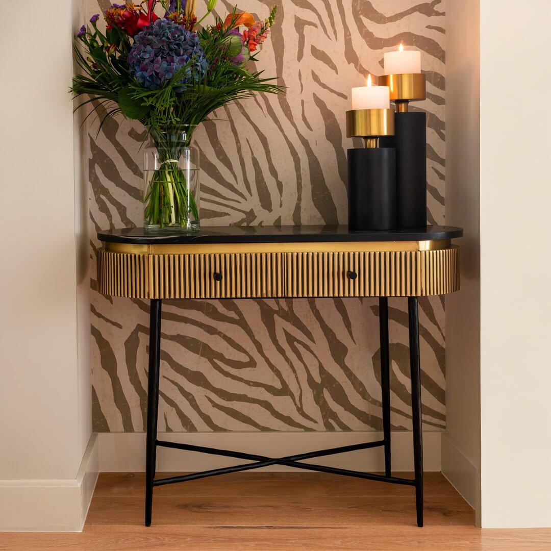 Richmond Sidetable Ironville Marmer en Brass, 100cm - Goud 1 Richmond Sidetable Ironville Marmer en Brass, 100cm - Goud