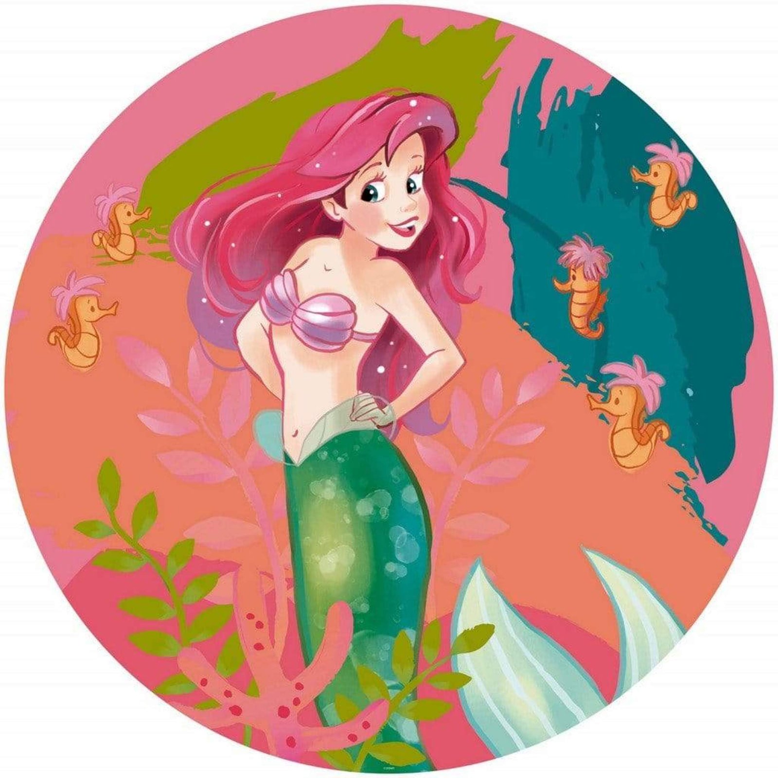 Fotobehang - Ariel Happy Coral 125x125cm - Rond - Vliesbehang - Zelfklevend 1 Fotobehang - Ariel Happy Coral 125x125cm - Rond - Vliesbehang - Zelfklevend
