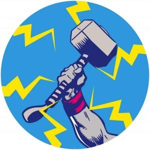Fotobehang - Avengers Thors Hammer Pop Art 125x125cm - Rond - Vliesbehang - Zelfklevend