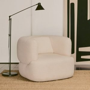 Kave Home Draaifauteuil Martina Bouclé - Wit - Japandi