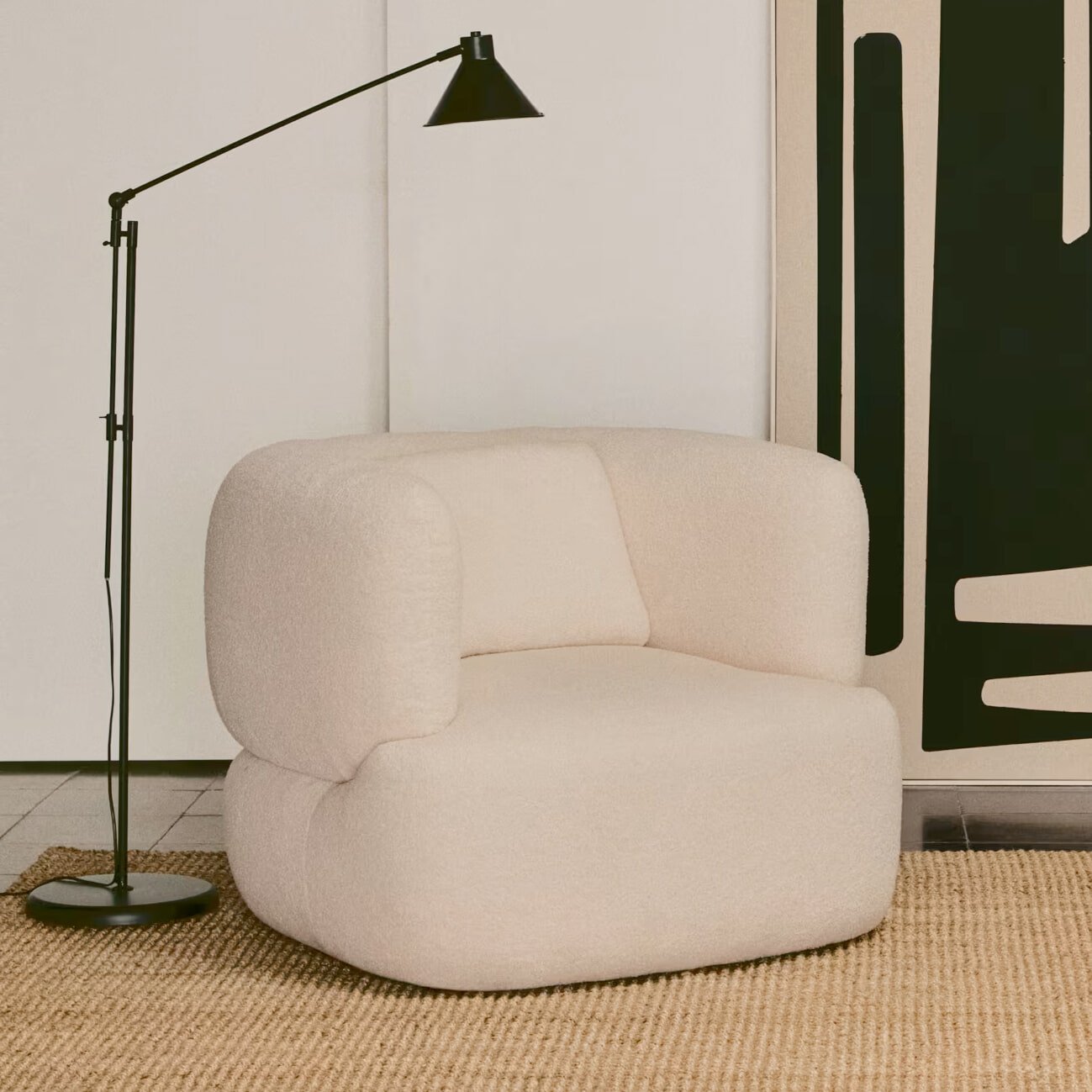 Kave Home Draaifauteuil Martina Bouclé - Wit - Japandi 1 Kave Home Draaifauteuil Martina Bouclé - Wit - Japandi