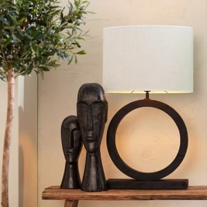 Light & Living Tafellamp Tinar Mangohout, 55cm - Mat Zwart (excl. kap)